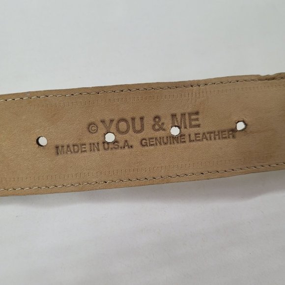 You‎ & Me Belt Womens Small Cream Leather Gold Rhinestone Western Made in USA - Picture 7 of 11
